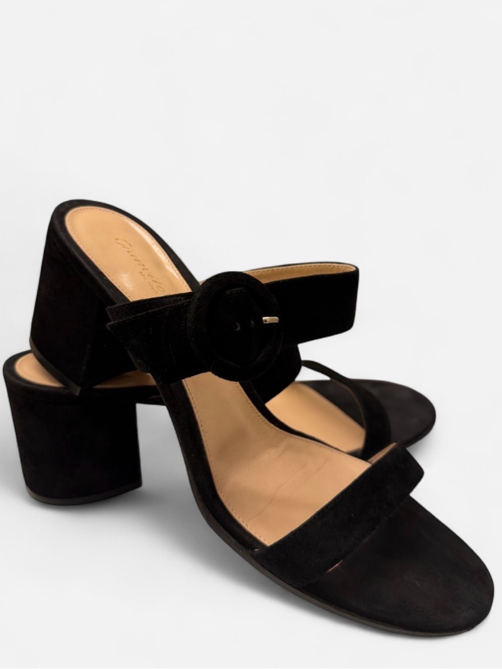 Gianvito Rossi Black Suede Block Heel Sandals EU 40.5